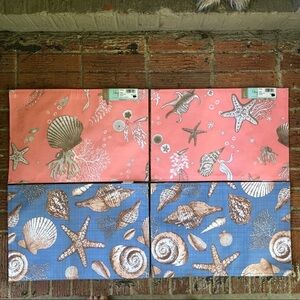 Set of 4 Trade Winds Newport Coral & Blue Seashell Placemats New Unused 12 x 15